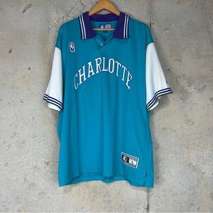 Vintage starter Charlotte hornets nba blue purple collared men’s pullover shirt